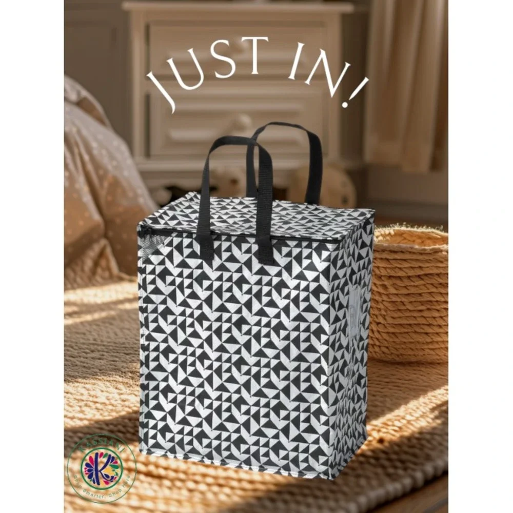 Ikea KNALLA Zippered Bag Laundry Groceries Black/White 15 ¾x9 ¾x18 ½ 